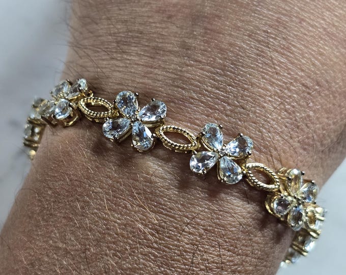 Womens Vintage Estate Sterling Silver Gold Tone Floral Bracelet 18.7g E7122