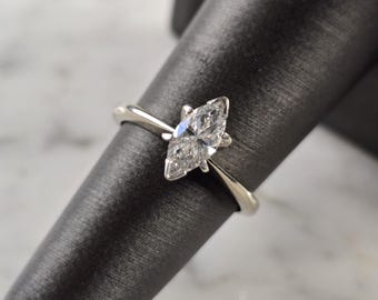Womens Vintage Estate 14K White Gold Marquise Diamond Engagement Ring 3.0g E4799