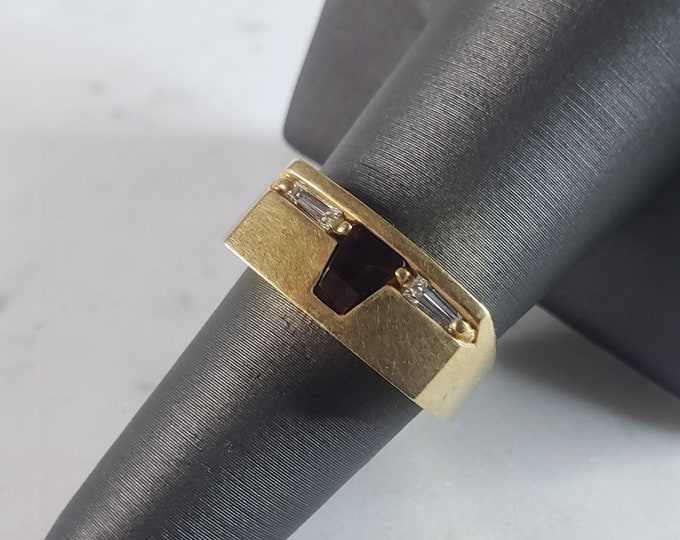 Mens Vintage Estate 14K Yellow Gold Diamond & Citrine Ring 9.4g #E2910