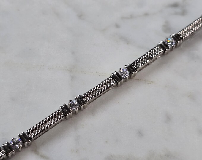 Womens Vintage Estate Sterling Silver Modernist CZ Bracelet 14.8g E7949