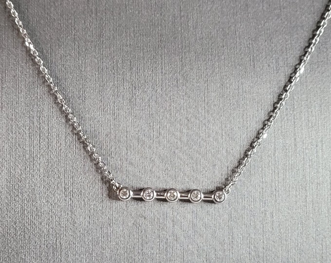 Womens Vintage Estate 14K White Gold Diamond Bar Pendant Necklace 4.1g E7079