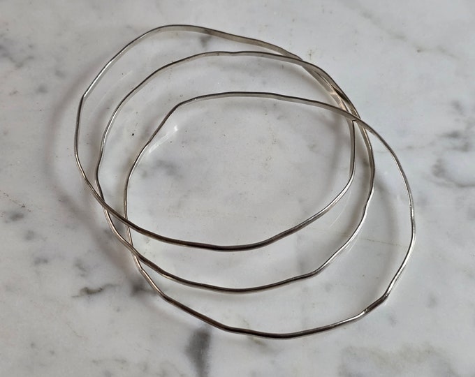 Womens Vintage Estate Sterling Silver 3 Band Trinity Bangle Bracelet 11.4g E7955