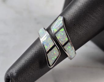 Womens Sterling Silver Modernist Opal Spiral Ring 4.7g E1628