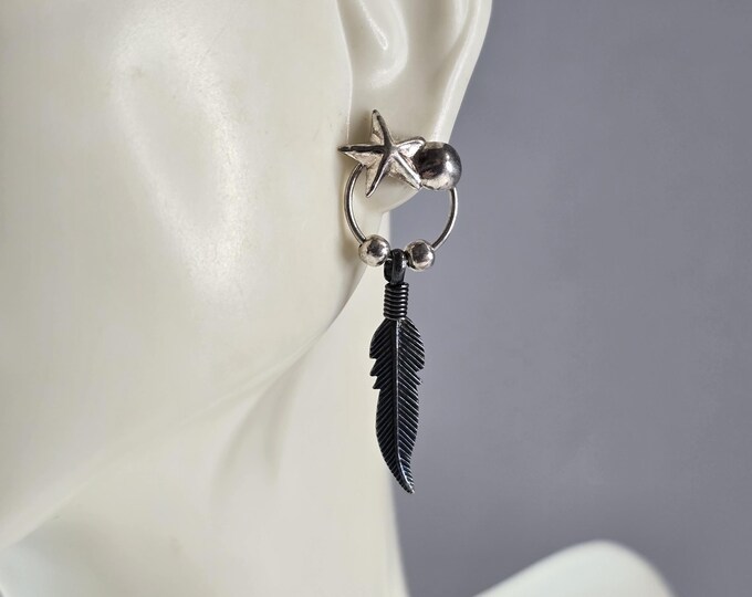 Womens Vintage Estate Sterling Silver Southwestern Feather Earrings 2.3g E686