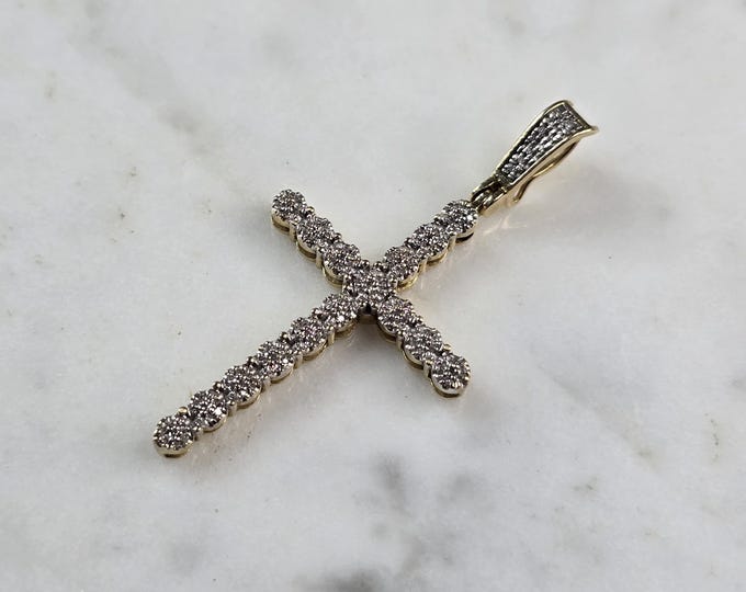 Vintage 10k Yellow Gold Religious Crucifix Cross Diamond Pendant 2.9g E5513