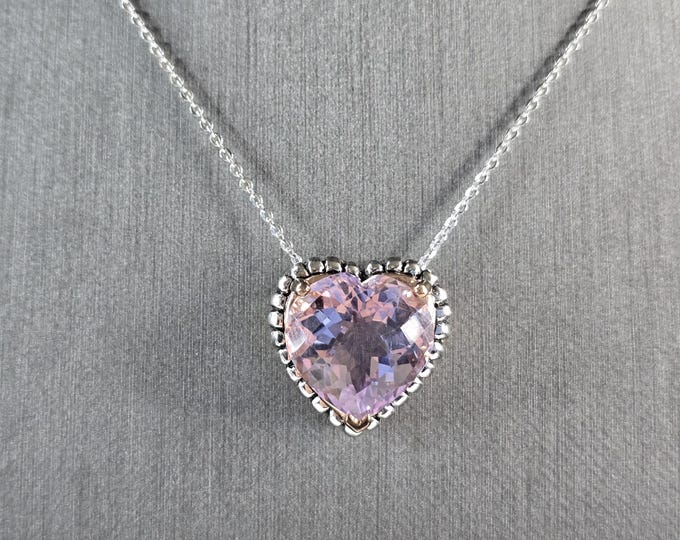 Womens Sterling Silver Rose Gold Tone Amethyst Heart Pendant Necklace 7.8g E7541