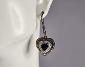 Womens Vintage Estate Sterling Silver Gold Tone Heart Earrings 7.6g E7876