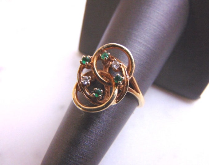 Women's Vintage Estate 14K Yellow Gold Diamond Emerald Ring 3.8g E3545