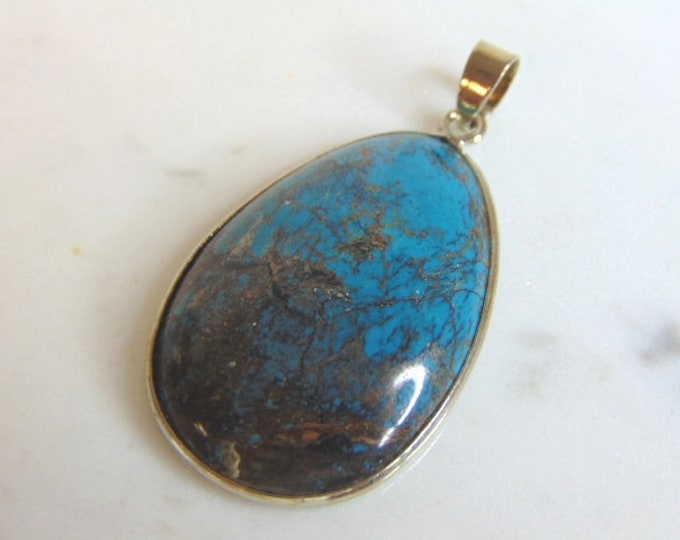 Womens Vintage Estate Sterling Silver Chrysocolla Colored Pendant 10.3g E5639