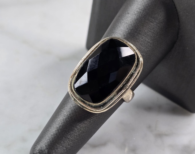 Womens Vintage Estate Sterling Silver Onyx Stone Ring 9.7g E7147
