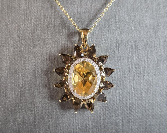 Womens Sterling Silver Necklace w/ Citrine Stone Pendant 7.9g E2293