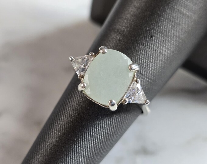 Womens Vintage Estate Sterling Silver Jadite Ring 3.0g E7290