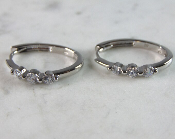 Womens Vintage Estate Sterling Silver CZ Earrings 4g E2564