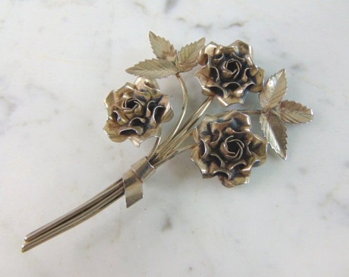 Womens Vintage Estate Sterling Silver Flower Brooch 20.8g E2313