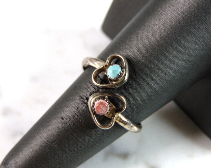 Womens Vintage Estate Sterling Silver Southwestern Hearts Ring 1.8g E6350