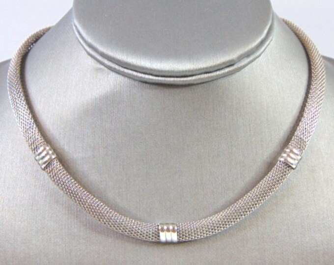 Womens Vintage Estate Sterling Silver Italian Milor Mesh Necklace 17.2g E2780