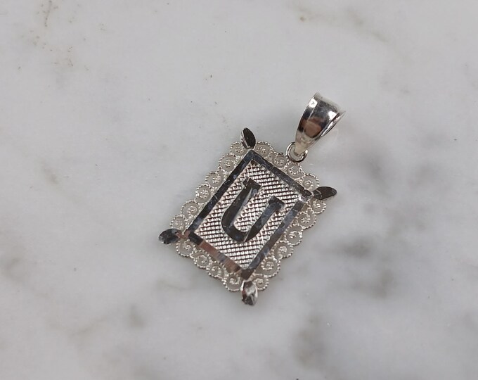 Womens Sterling Silver Initial Letter " U " Pendant 1.0g E4855