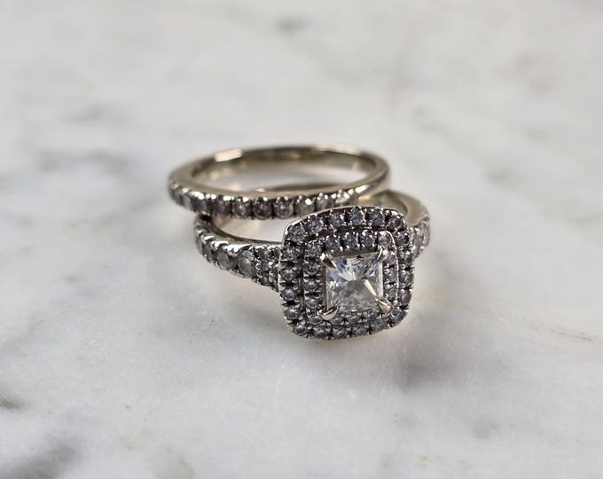 Womens Vintage Estate 14K White Gold Diamond Engagement Ring Set, 9.1g E3619