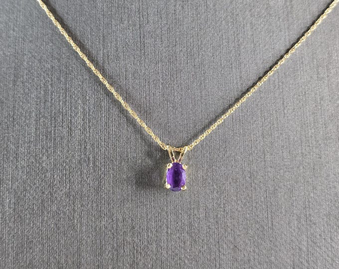 Womens Vintage Estate 10K Yellow Gold Amethyst Pendant Necklace 1.5g #E5707