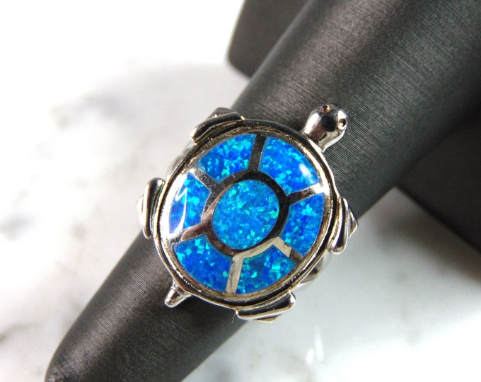 Womens Sterling Silver Modernist Opal Turtle Ring 6.3g E6371