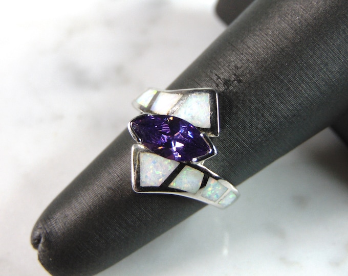 Womens Sterling Silver Modernist Blue Opal Mystic Topaz Ring 4.8g E1133