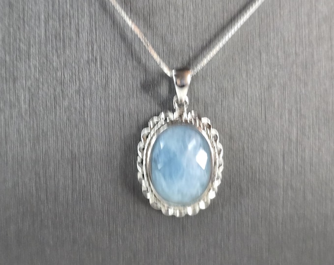 Womens Estate Sterling Silver Natural Aquamarine Pendant & Necklace 6.9g E1583