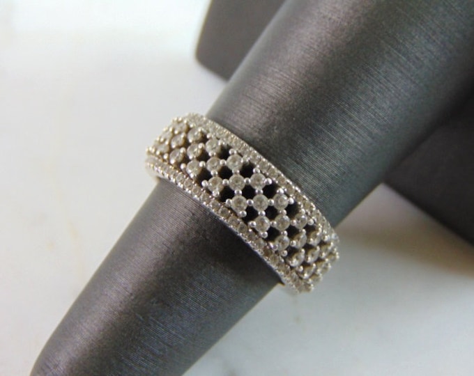 Womens Vintage Estate Sterling Silver Modernist CZ Ring 5.1g E2296