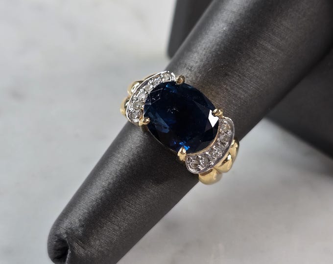 Womens Vintage Estate 14K Yellow Gold Blue Zircon & Diamond Ring 9.3g #E945