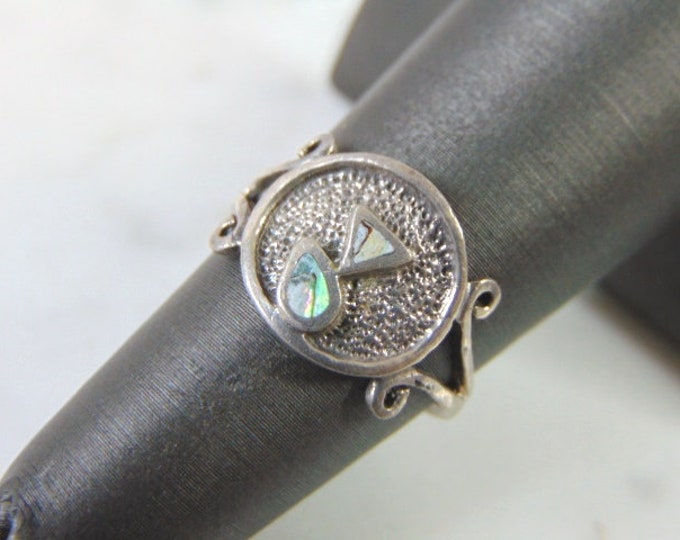 Womens Vintage Estate Sterling Silver Modern Abstract Abalone Ring 3.3g E2094