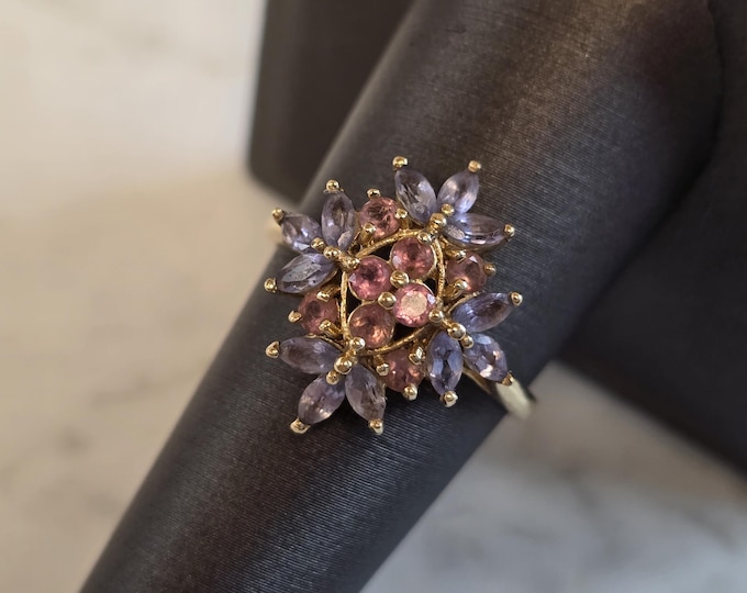 Womens Vintage Estate 14k Yellow Gold Tanzanite & Rhodolite Ring 2.2g E7575