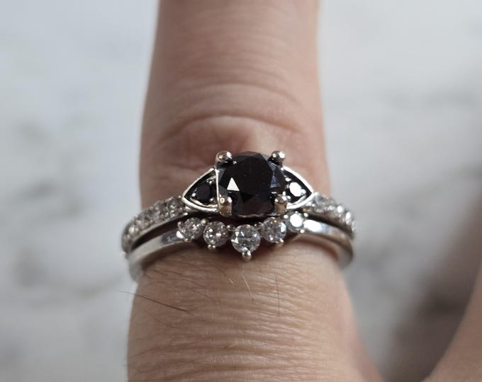 Womens Vintage Estate 14K White Gold Black Diamond Disney Ring, 5.6g E4426