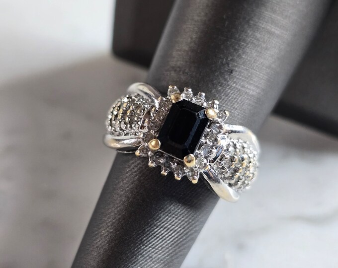 Womens Vintage Estate 14K White Gold Sapphire & Diamond Ring, 6.8g E7817