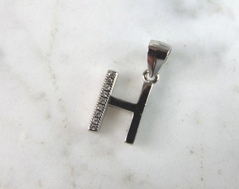 Womens Estate Sterling Silver CZ Letter "H" Pendant 1.4g E2042