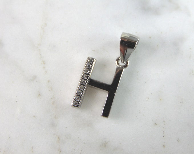 Womens Estate Sterling Silver CZ Letter "H" Pendant 1.4g E2042