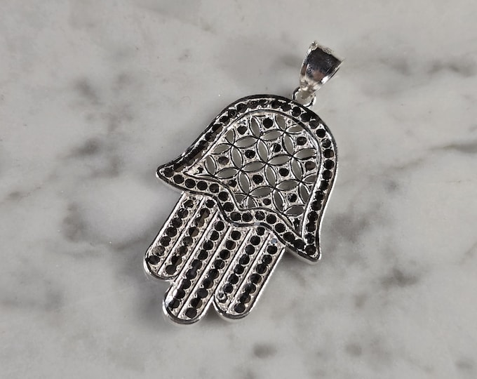 Womens Estate Sterling Silver Fatima Hamsa Hand Pendant 5.2g E1761