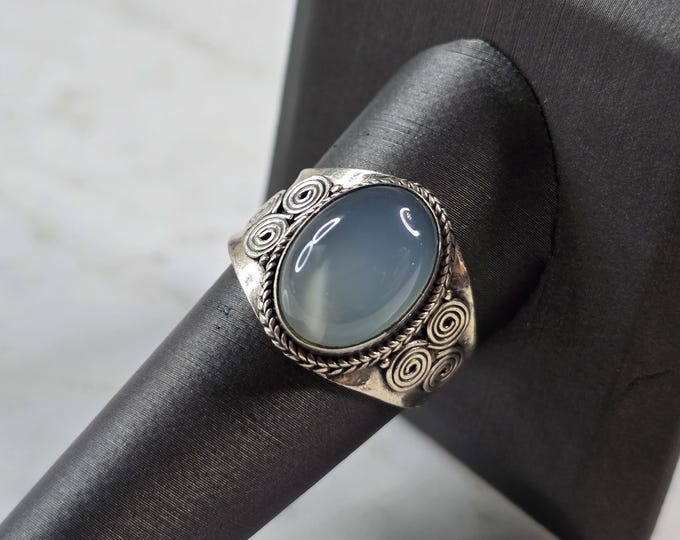 Womens Vintage Estate Sterling Silver Blue Chalcedony Ring 5.2g E1919