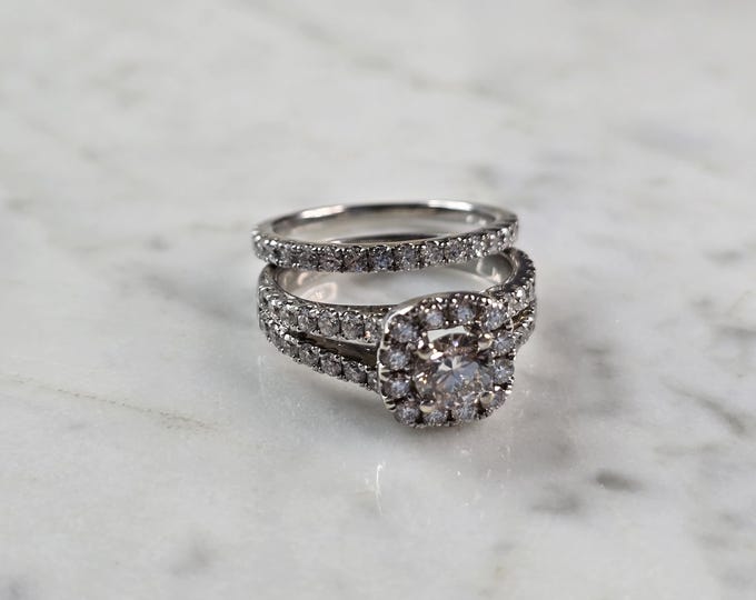 Womens Estate 14k White Gold Lab Diamond Ring Set 6.6g #E6221