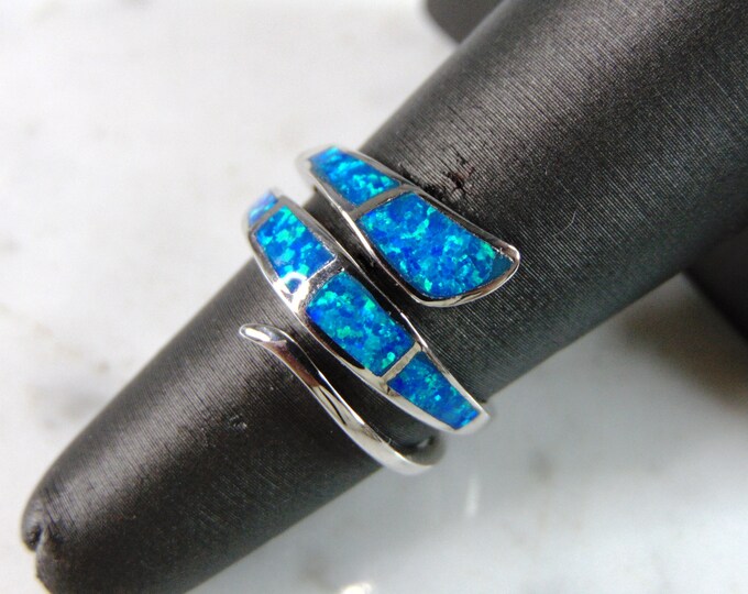 Womens Sterling Silver Modernist Opal Spiral Ring 3.8g E6373
