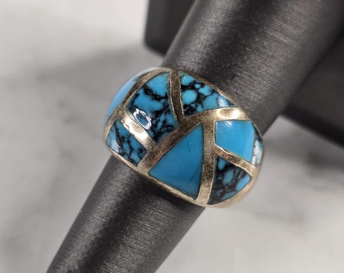 Womens Vintage Estate Sterling Silver Modernist Turquoise Ring 9.1g E7911