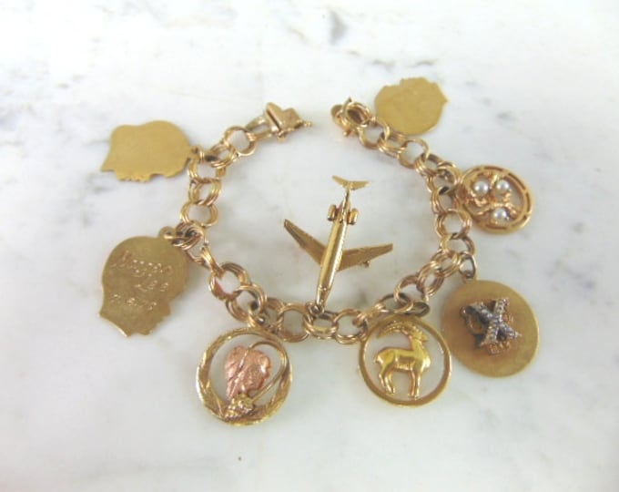 Womens Vintage Estate 14k Gold Charm Bracelet 33.8g  E1614