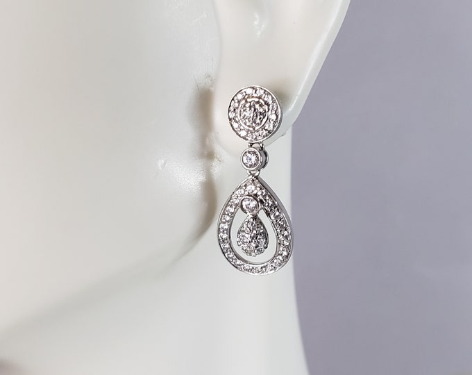 Womens Vintage Estate Sterling Silver CZ Earrings 2.8g E4243