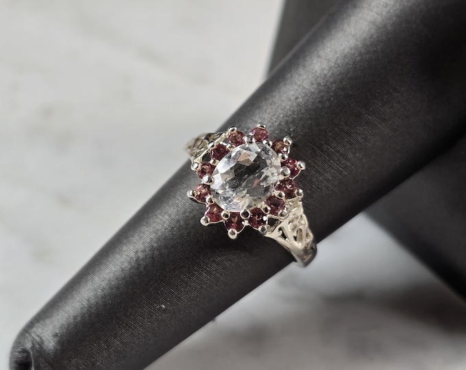 Womens Vintage Estate Sterling Silver CZ Pink Topaz Ring 3.1g E7266