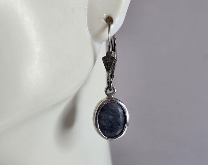 Womens Vintage Estate Sterling Silver Natural Sapphire Earrings 4.7g E7699