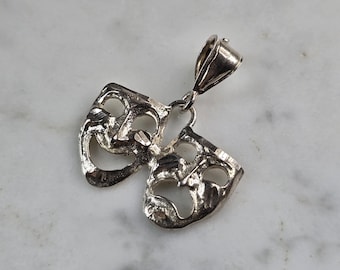 Womens Vintage Estate Sterling Silver Theater Masks Pendant 3.2g E3062