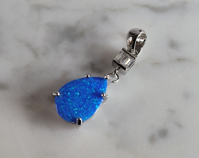 Womens Sterling Silver Blue Opal Modernist Pendant 1.7g E2815