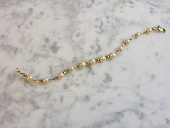 Womens Vintage Estate 10K Gold Pearl Bracelet 10.… - image 2