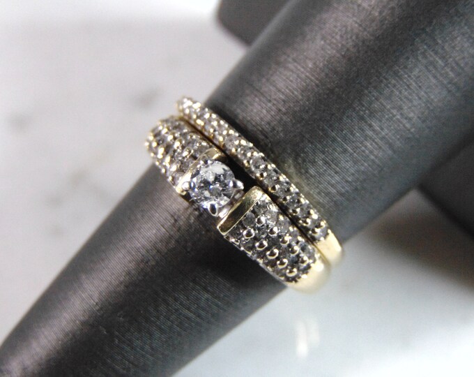 Womens Vintage Estate 14K Yellow Gold Diamond Wedding Ring Set 5.5g E1055