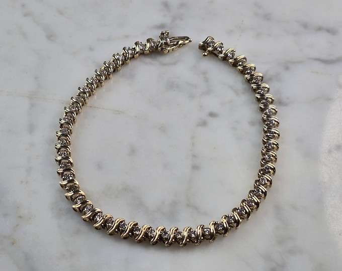 Womens Vintage Estate 14K Yellow Gold Diamond Tennis Bracelet 11.2g E5101