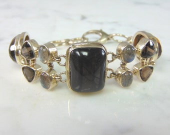 Womens Vintage Estate Sterling Silver Multi Stone Bracelet 39.5g E1980