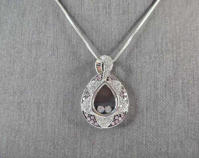 Womens Estate Sterling Silver Modernist Amethyst CZ Pendant Necklace 9.4g E7565